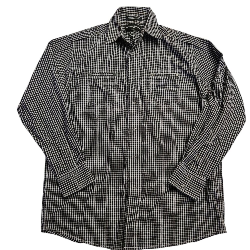 Beverly Hills Polo Club Size M Mens Long Sleeve Black & White Dress Shirt